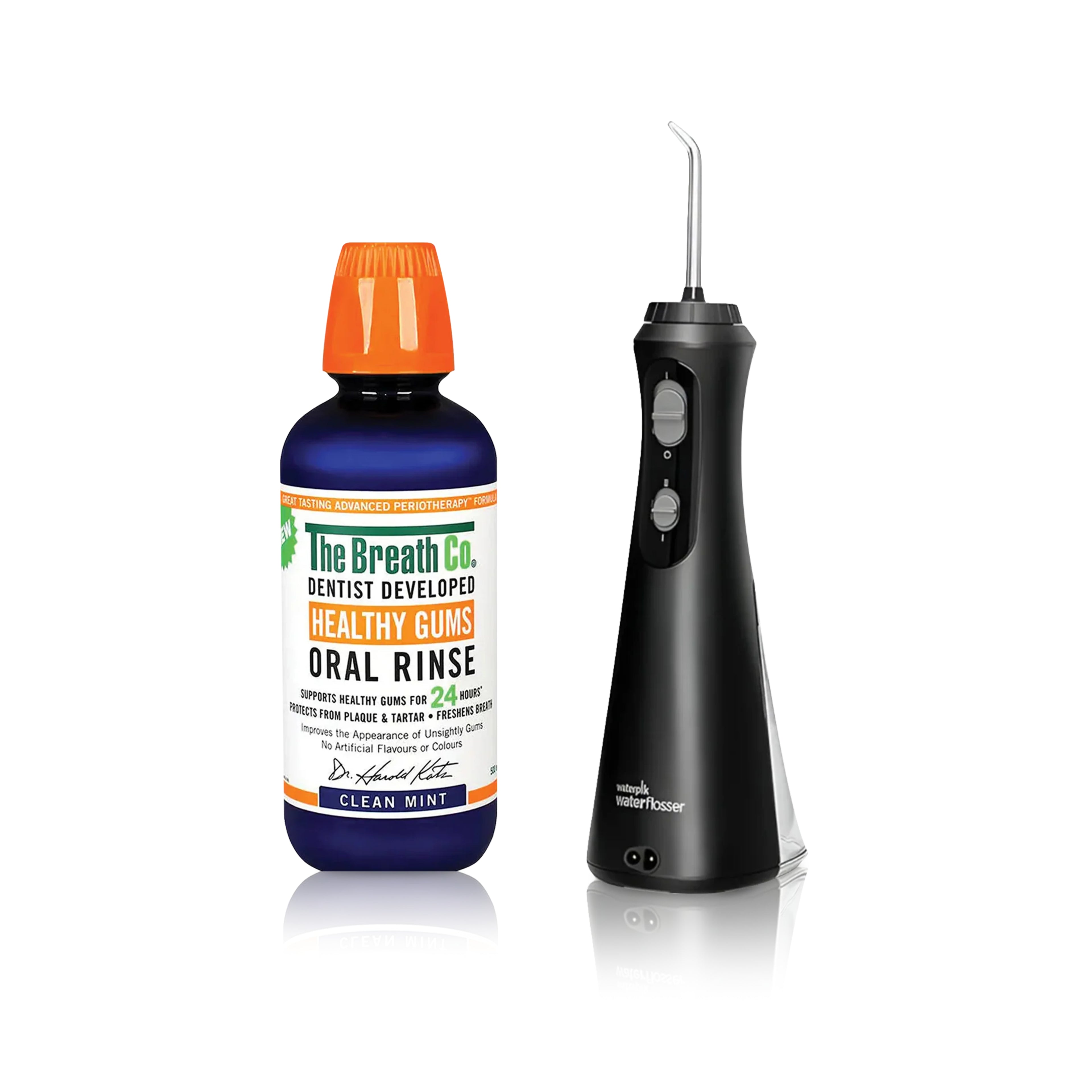 Waterpik Cordless Plus Black + The Breath Co Clean Mint Oral Rinse