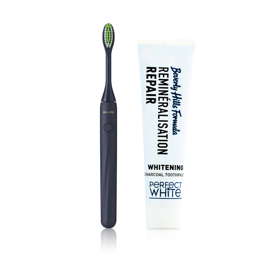 PhilipsOne Battery Toothbrush BY Sonicare, Midnight Blue + Beverly Hills Perfect White Toothpaste with Charcoal