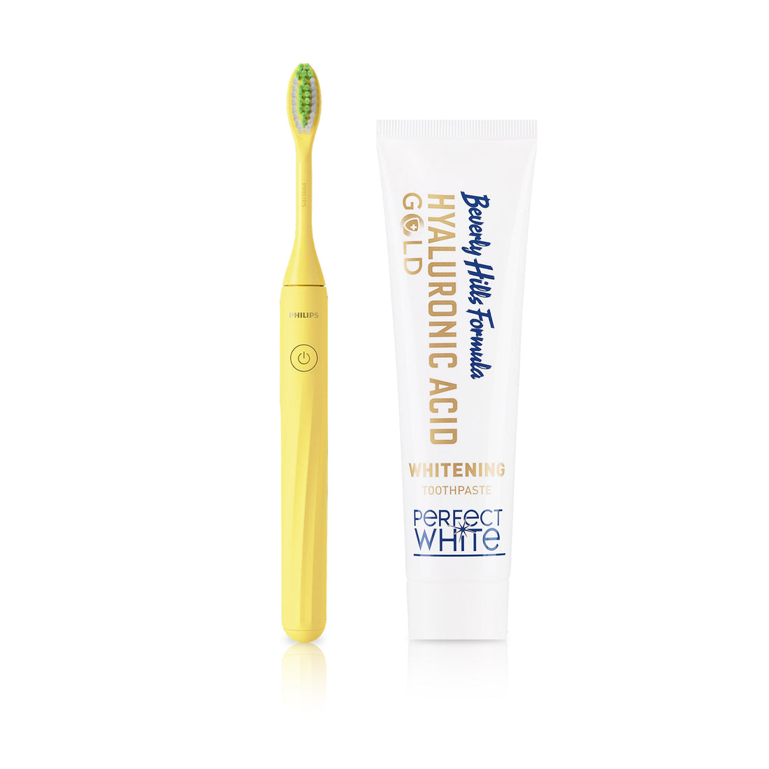 PhilipsOne Battery Toothbrush BY Sonicare, Mango Yellow + Beverly Hills Perfect White Gold Toothpaste