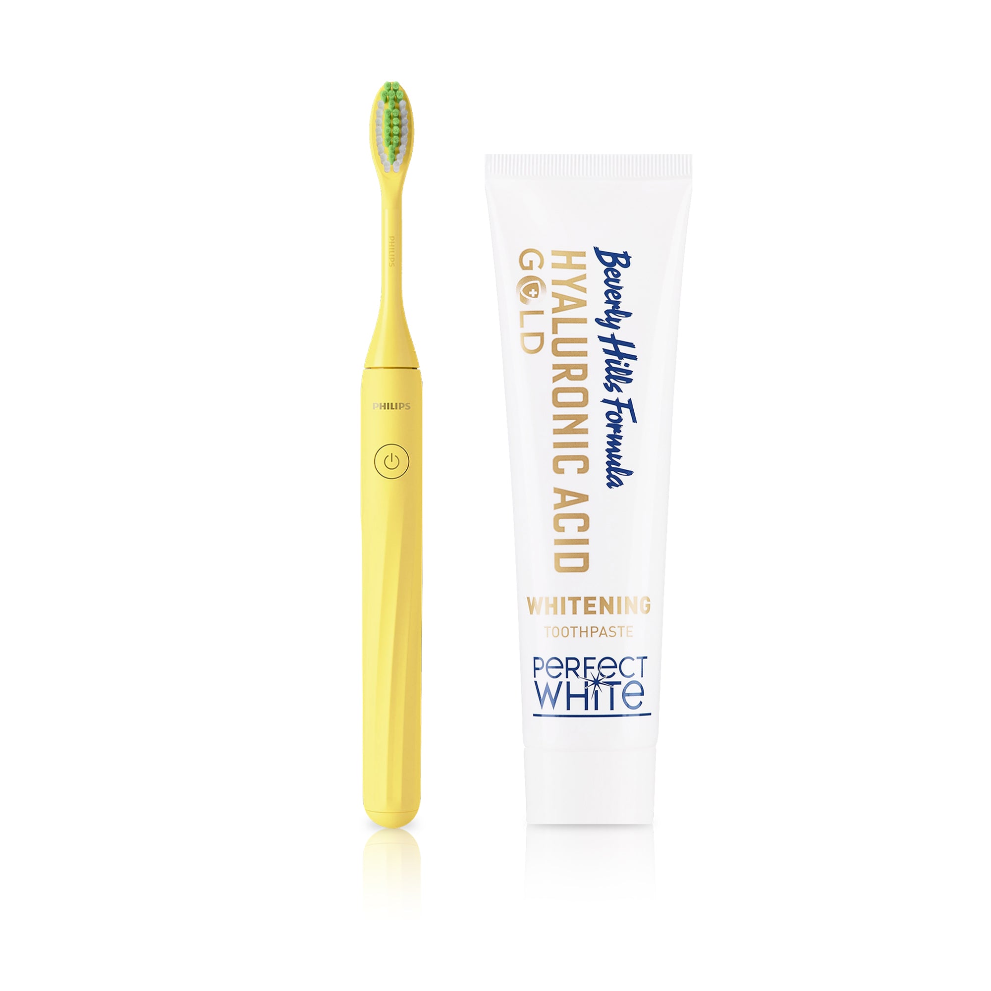 PhilipsOne Battery Toothbrush BY Sonicare, Mango Yellow + Beverly Hills Perfect White Gold Toothpaste