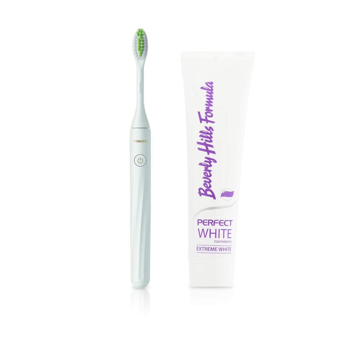PhilipsOne Battery Toothbrush BY Sonicare, Mint Blue + Beverly Hills Perfect White Extreme White Toothpaste