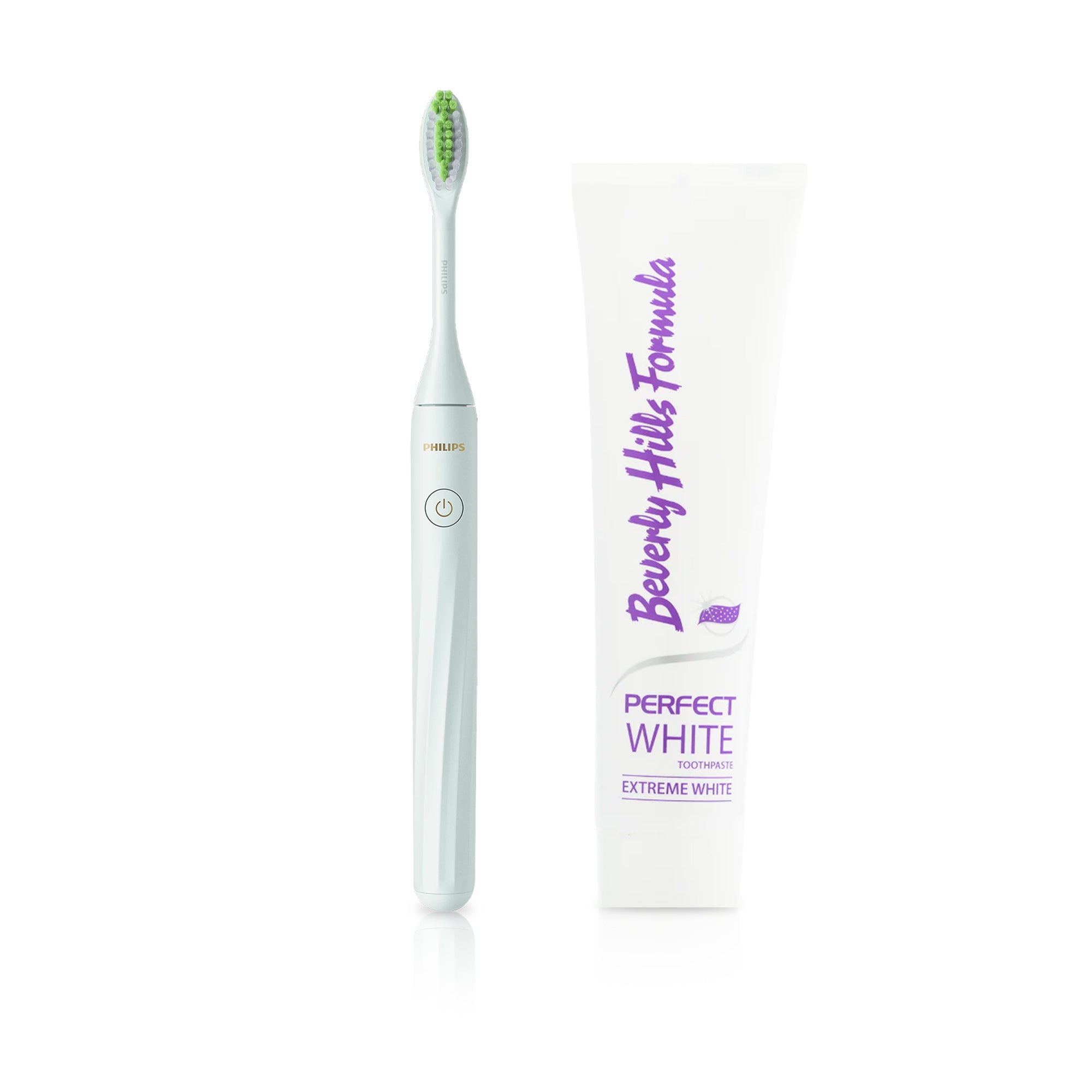 PhilipsOne Battery Toothbrush BY Sonicare, Mint Blue + Beverly Hills Perfect White Extreme White Toothpaste