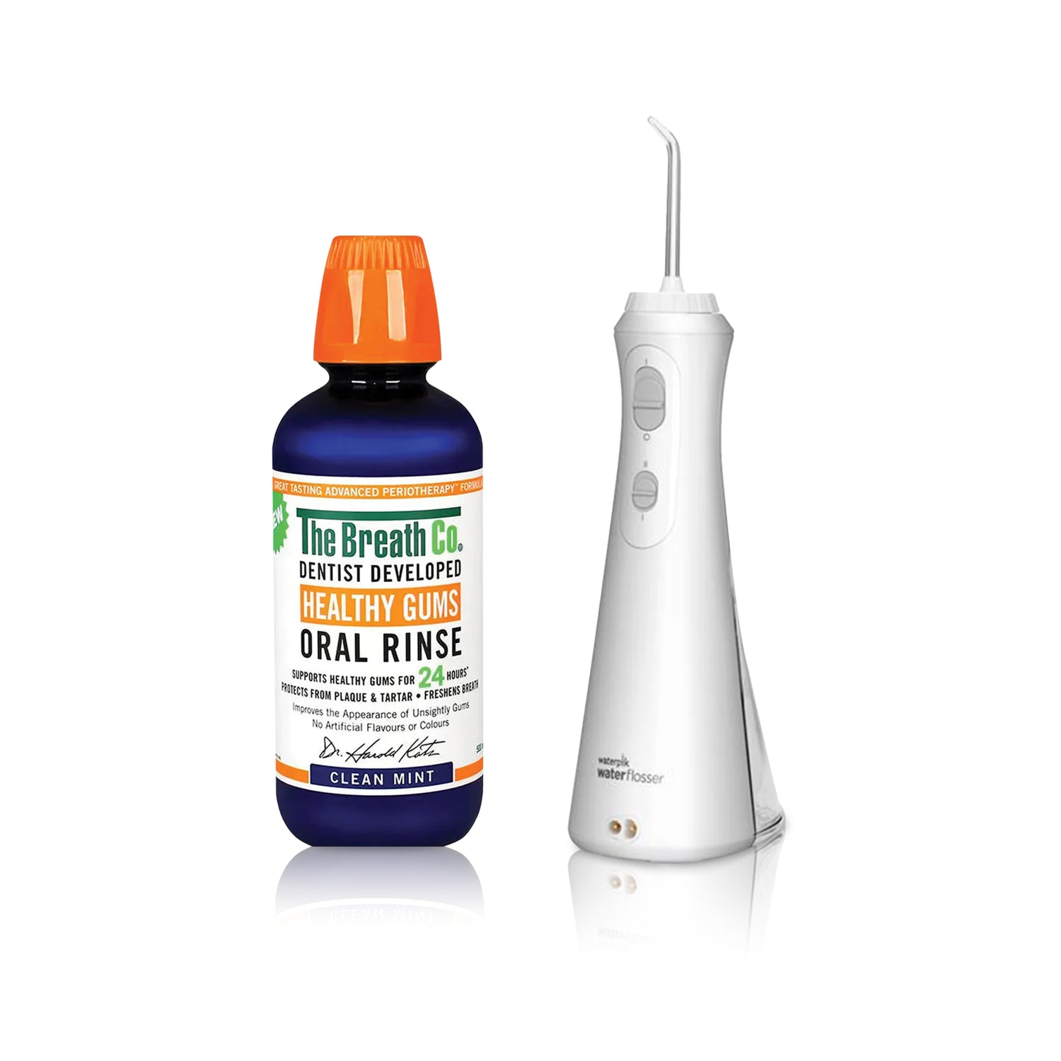 Waterpik Cordless Plus White + The Breath Co Clean Mint Oral Rinse